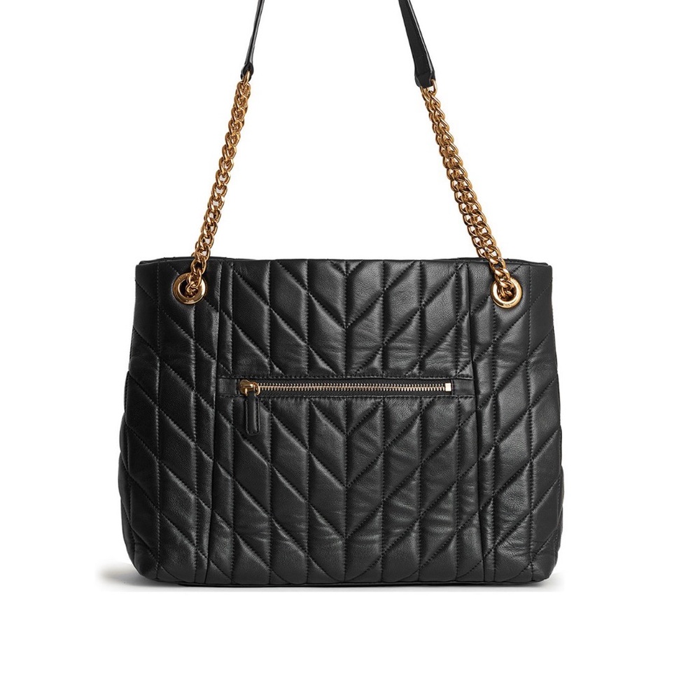 KARL LANGERFELD CHEVRON PATTERN BLACK LEATHER BAG